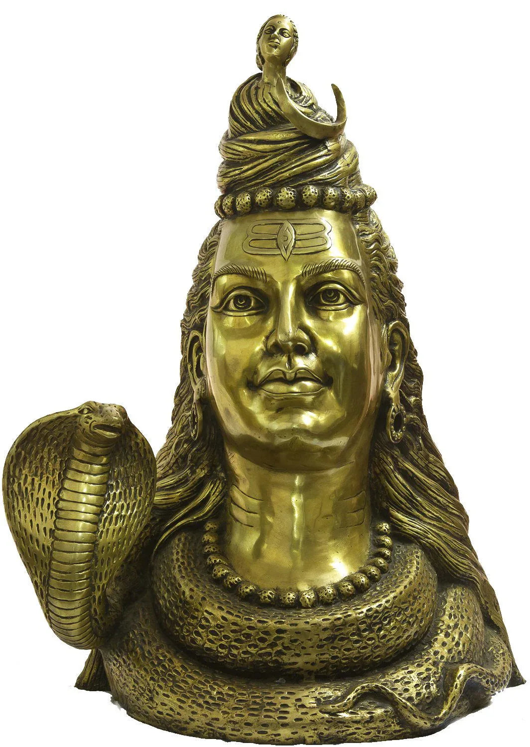 Brass Large Shiva Bust Representing Him as Gangadhara Statue, Height 27" - ArtyCraftz.com