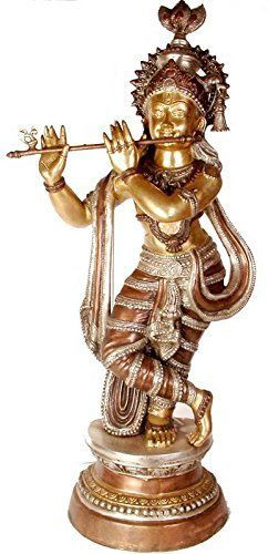 Brass Large Size Krishna Murti Statue Idol Fluting 3 Feet - ArtyCraftz.com