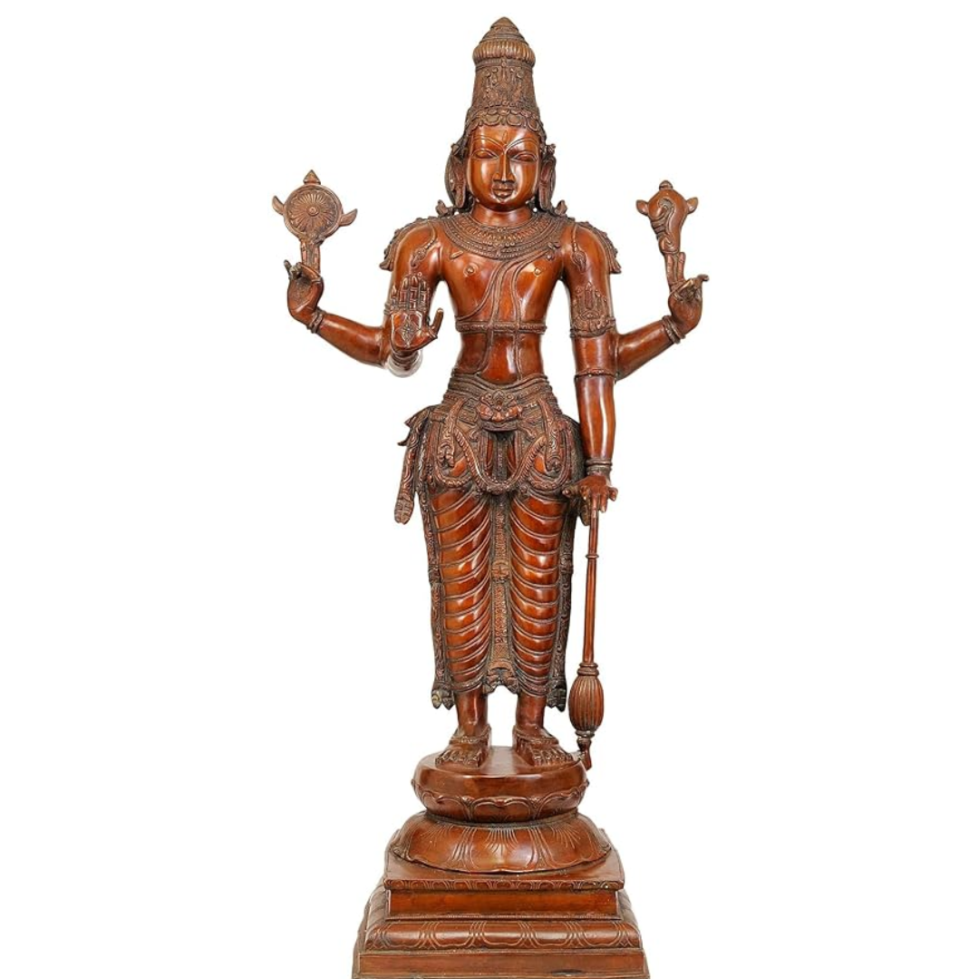 Brass Large Sthanaka Lord Vishnu Statue, Height 37.5 Inches - ArtyCraftz.com