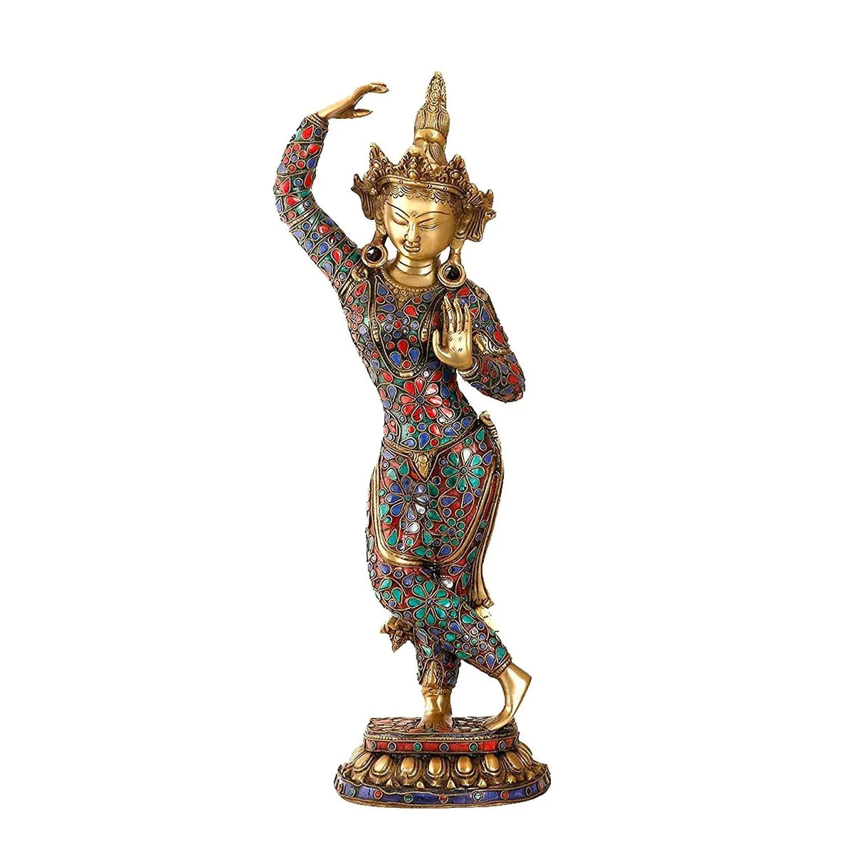 Brass Large Tara Idol Brass Turquoise Statue, Height 20" - ArtyCraftz.com