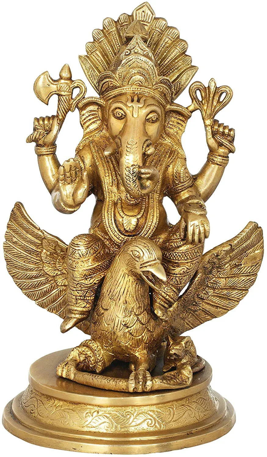 Brass Lord Ganesha Ganesh Murti Idol Statue Reading On Garuda Height 10 Inches - ArtyCraftz.com