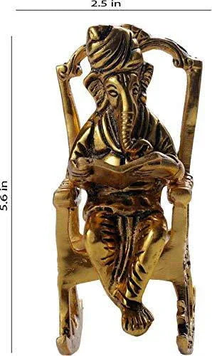 Brass Lord Ganesha Statue Sitting on A Chair and Reading Book - ArtyCraftz.com