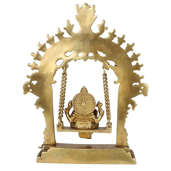 Brass Lord Ganesha on a Swing Idol, Gold - ArtyCraftz.com