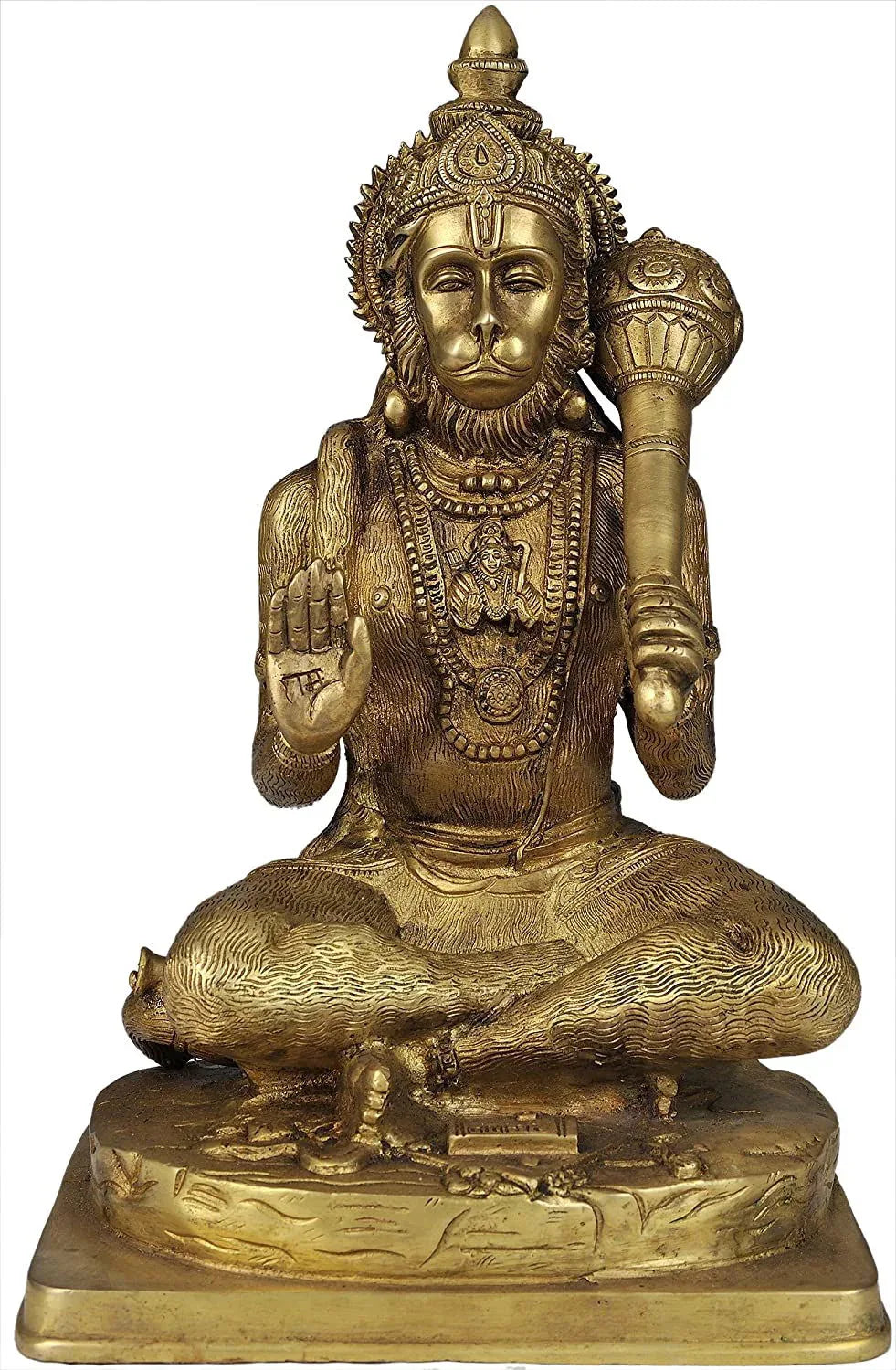 Brass Lord Hanuman Blessing His Devotess, Height: 11.5" - ArtyCraftz.com