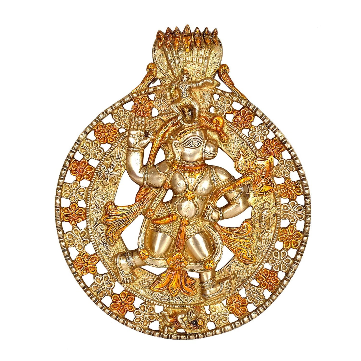 Brass Lord Hanuman Carrying Lotus Flower and Krishna on The Top (Wall Hanging) , Height : 12 inch - ArtyCraftz.com