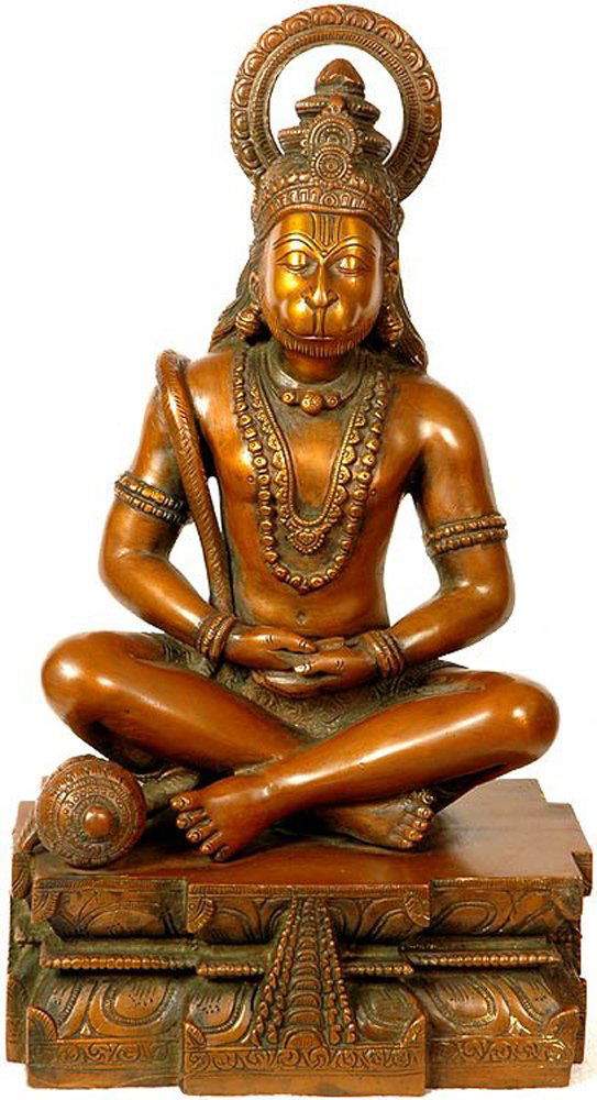 Brass Lord Hanuman as Yogachara Statue, Height 14.8 inches - ArtyCraftz.com