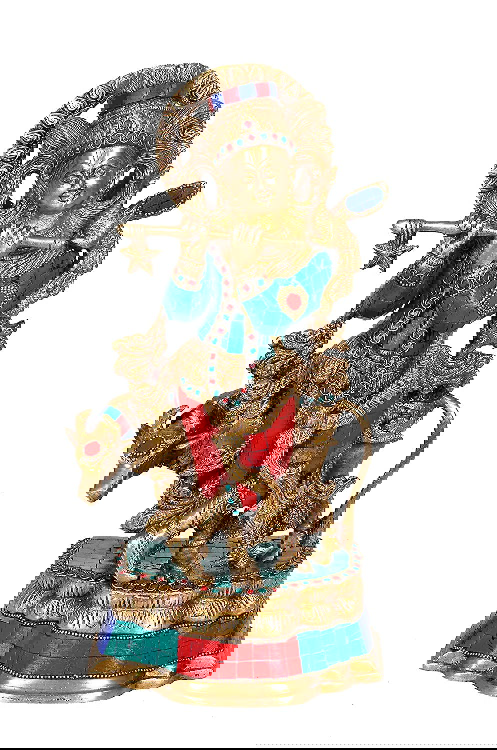 Brass Lord Krishna with Cow Idol Figurine Murti for Home Temple Mandir, Height 13 Inches - ArtyCraftz.com