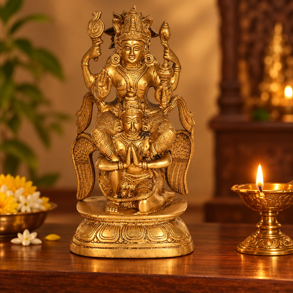 Brass Vishnu Riding On Garuda 7 Inches Idol-artycraftz.com