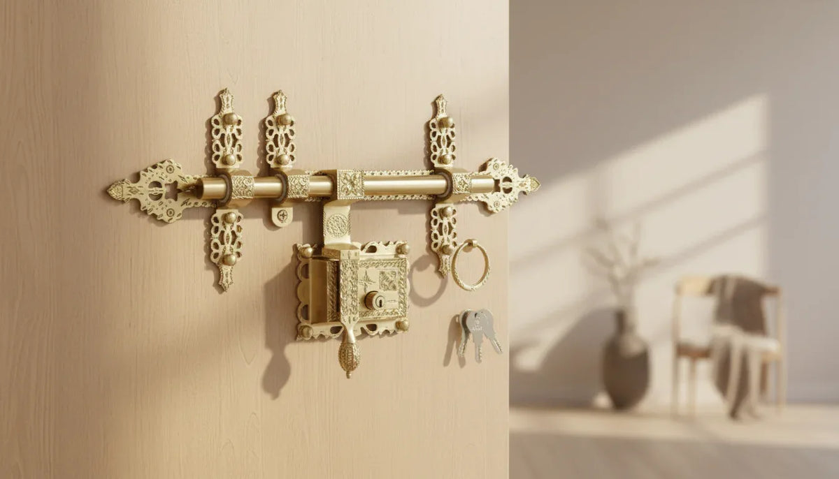 Premium Brass Manichitrathazhu Door Lock with Rod-ArtyCraftz.com