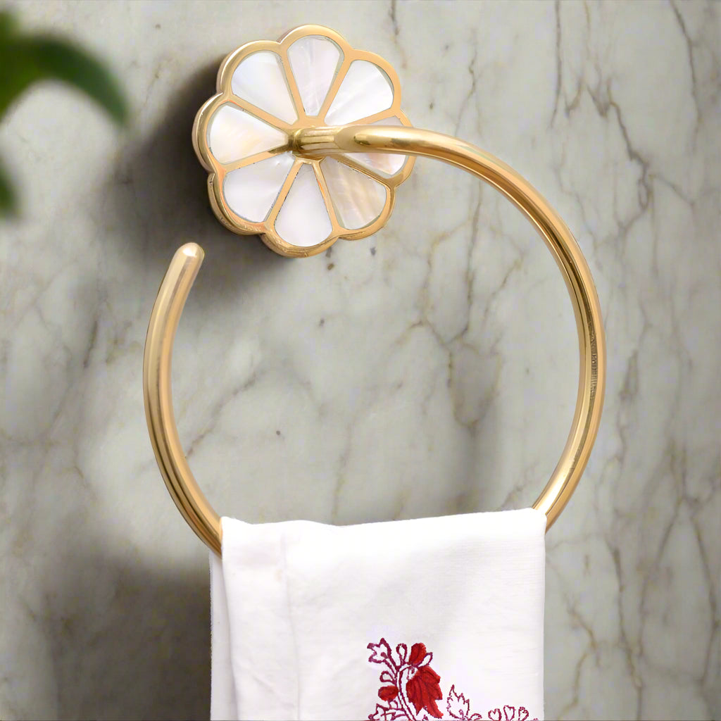 Brass Mother of Pearl Round Towel Hanger-ArtyCraftz.com