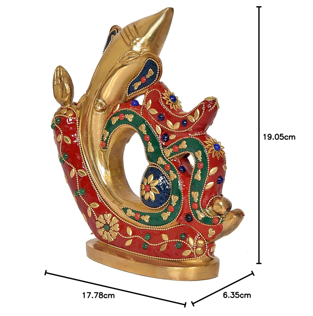 Brass Multicolor Artwork Om Shaped Ganesha Statue measurement-ArtyCraftz.com
