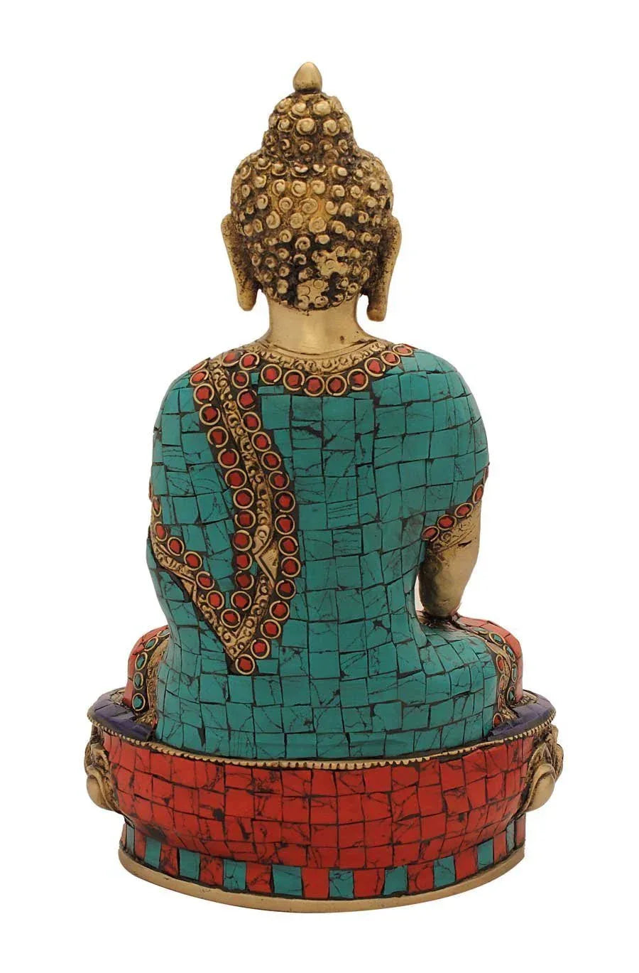 Brass Multicolor Inlay Tathagata Buddha 10 Inches Statue-ArtyCraftz.com