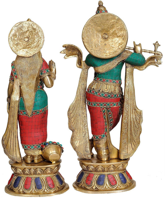 Brass Multicolor Radha Krishna Statue for home decor and puja-ArtyCraftz.com