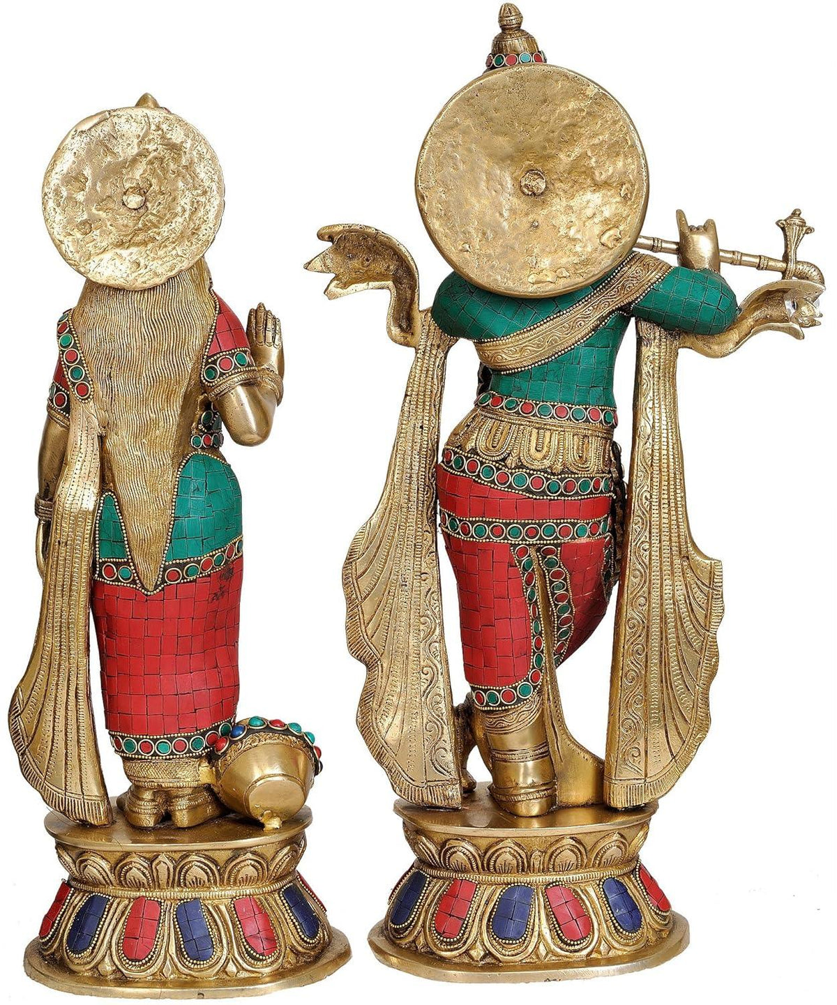 Handcrafted Brass Multicolor Krishna with Radha Statue - ArtyCraftz.com