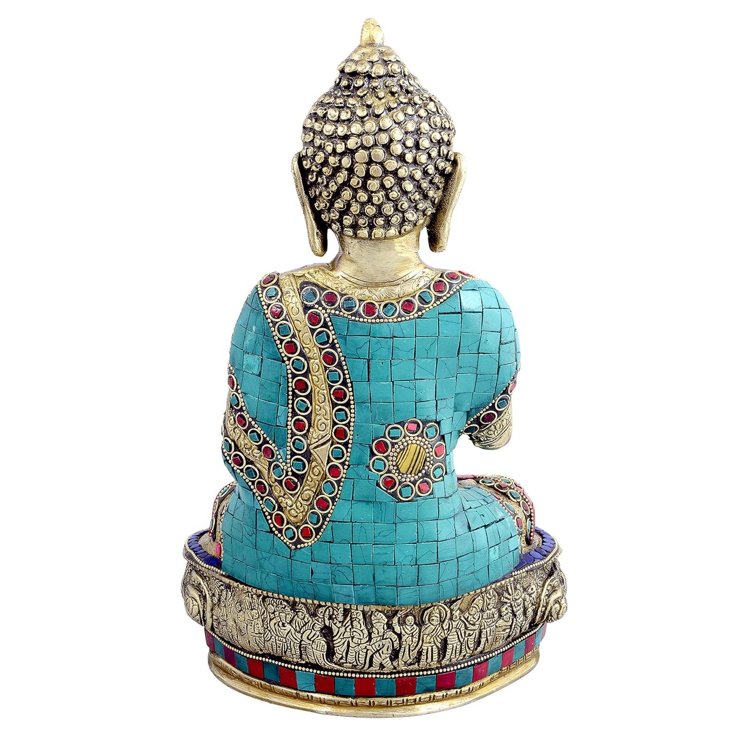Brass Multicolored Inlay Buddha with Abhaya Hasta and Medical Bowl Idol-ArtyCraftz.com