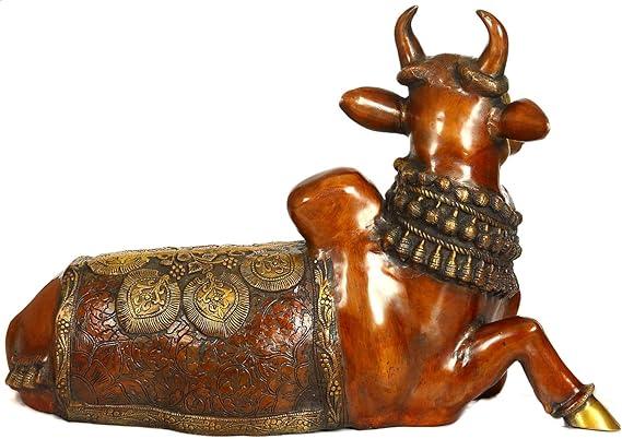 Brass Nandi Antique Finish Brass Sacred Cow Statue for Living Room Decor - ArtyCraftz.com