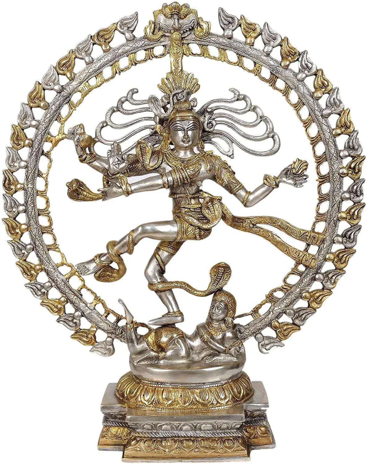 Brass Nataraj Statue in Golden & Silver Hues- artyCraftz.com