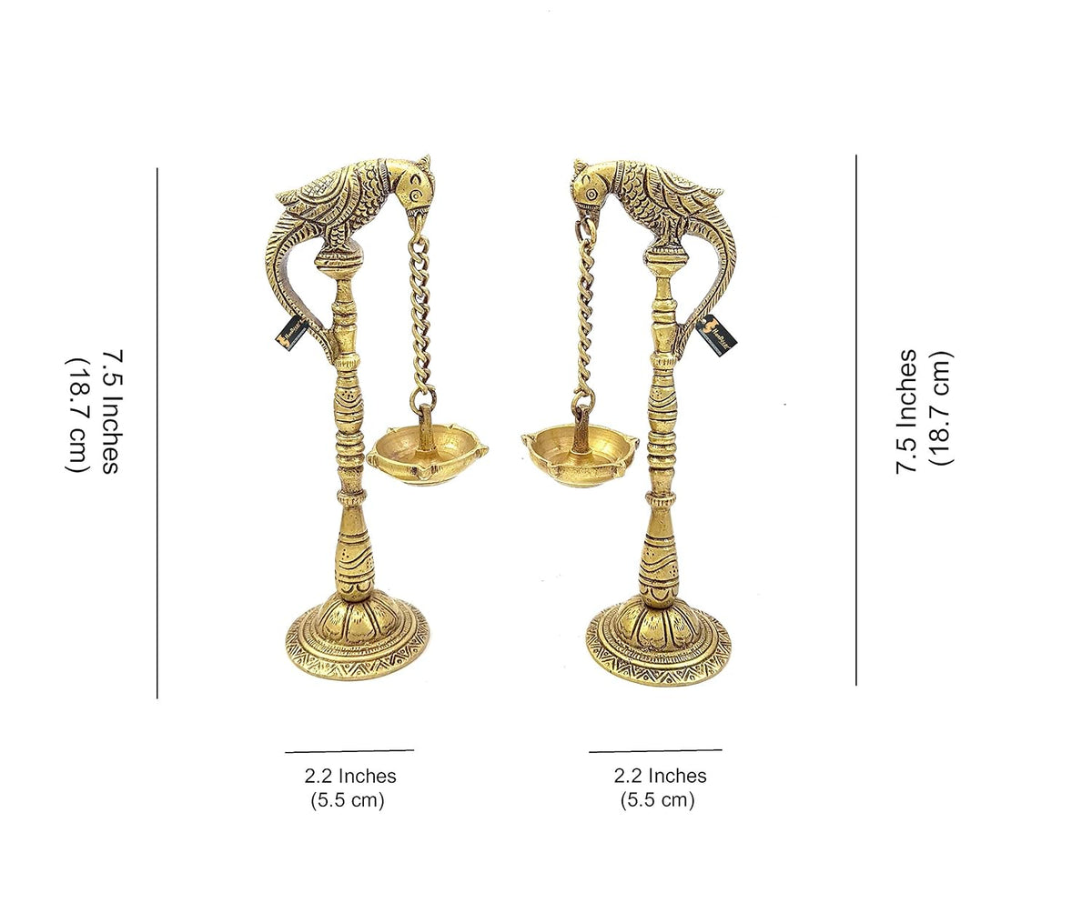 Brass Parrot Hanging Diya Set of 2 – Traditional Oil Lamp-artycraftz.com