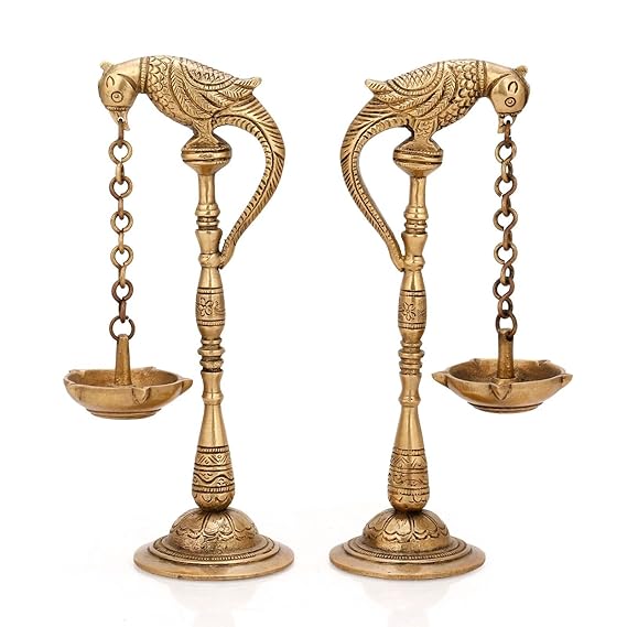 Brass Parrot Hanging Table Diya, Bird Oil Diya and Candle Holder Made of Brass