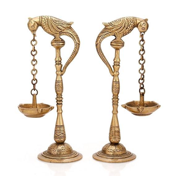 Brass Parrot Hanging Table Diya, Bird Oil Diya and Candle Holder Made of Brass