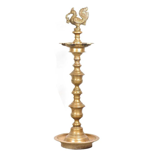 Brass Peacock Deepam Lamp Stand — 56 Inch Monumental Handcrafted Temple Diya | Pooja Room & Mandir-ArtyCraftz.com