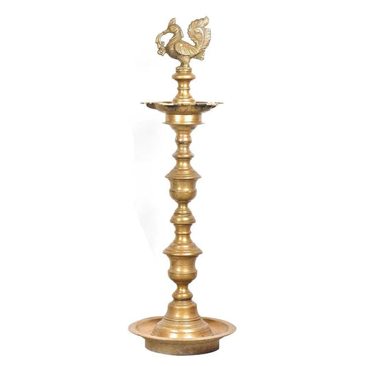 Brass Peacock Deepam Lamp Stand — 56 Inch Monumental Handcrafted Temple Diya | Pooja Room & Mandir-ArtyCraftz.com