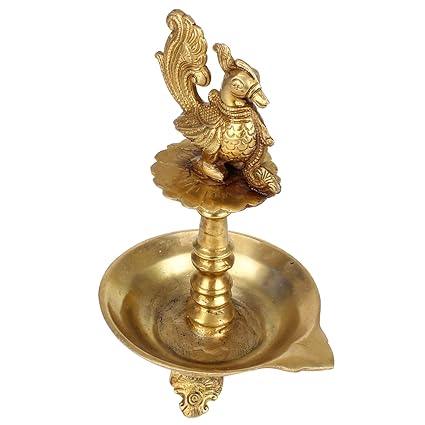 Brass Peacock Diya Lamp for Puja & Decor Top View-ArtyCraftz.com