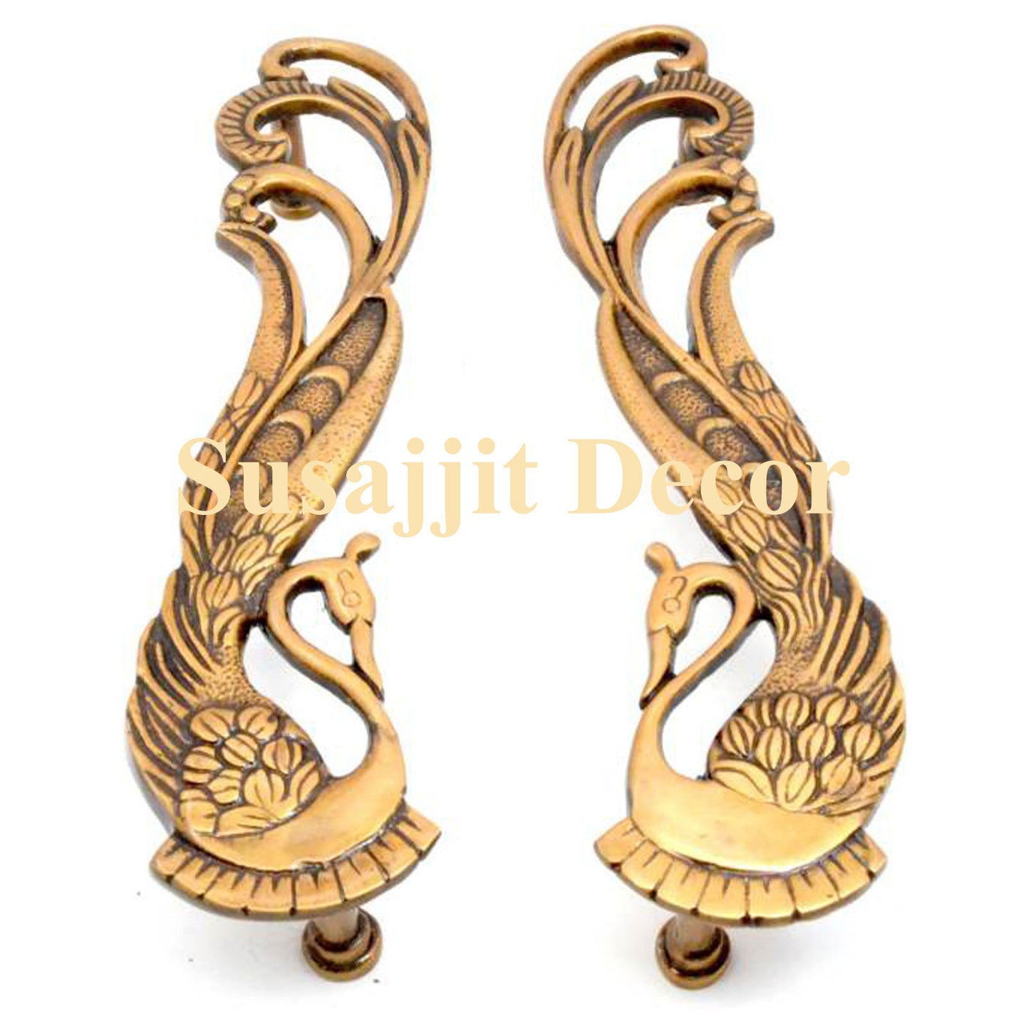 Brass Peacock Door Handle 5 x 5 x 27 Cm - ArtyCraftz.com