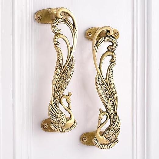 Brass Peacock Door Handle of Brass (Set of 2 Handle) - ArtyCraftz.com