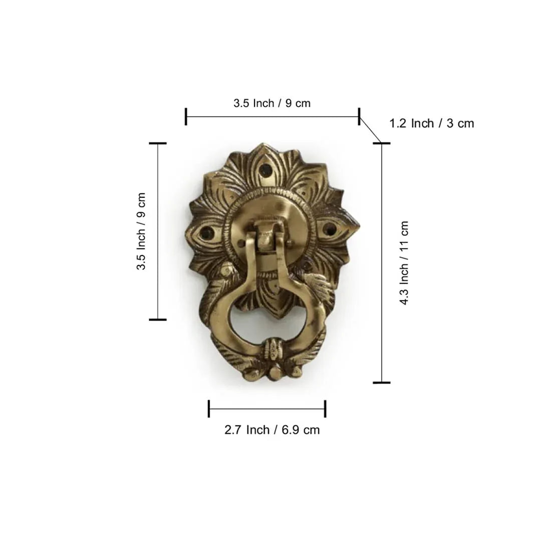 Brass Peacock Feather Embossed Door Knocker-ArtyCraftz.com