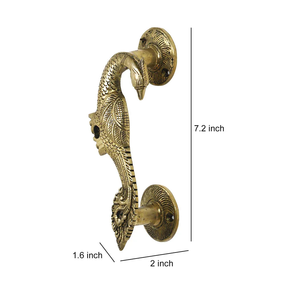 Brass Peacock Figure Door Handle (Set of 2 Piece) 7.5 x 5 x 16 Cm - ArtyCraftz.com