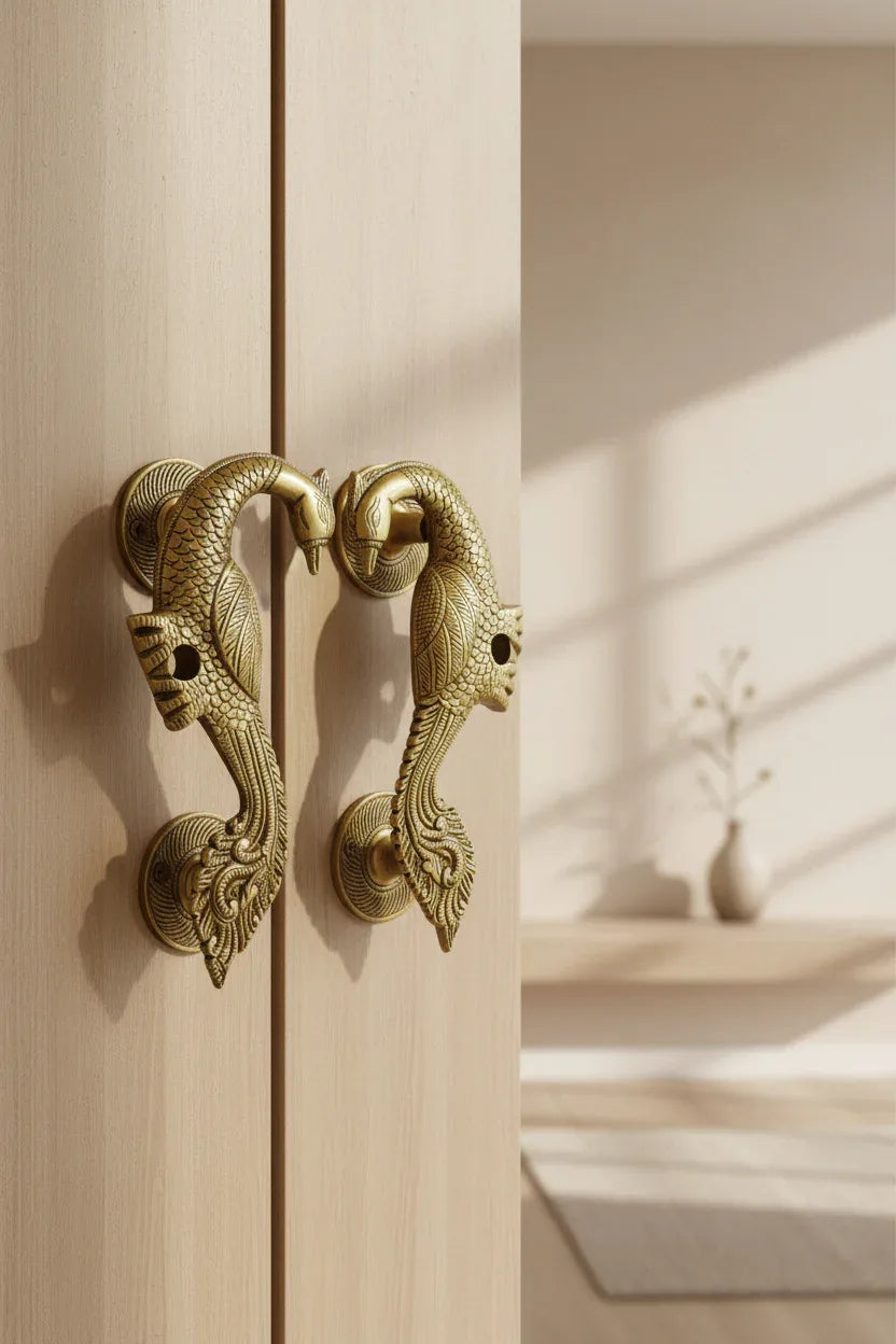Handcrafted Brass Peacock Door Handle- ArtyCraftz.com