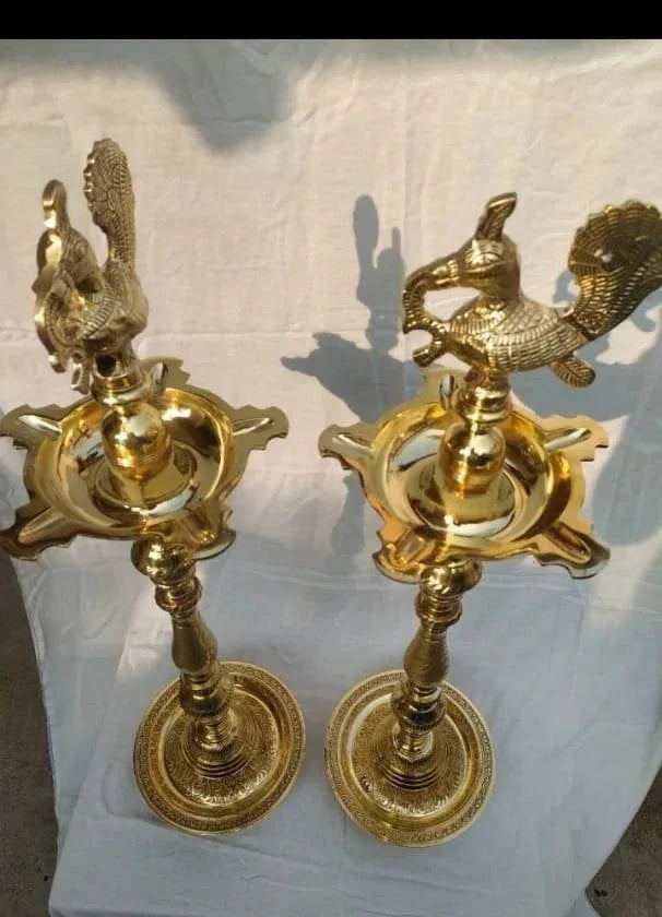 Brass Peacock Kuthu Vilakku Set Live Image