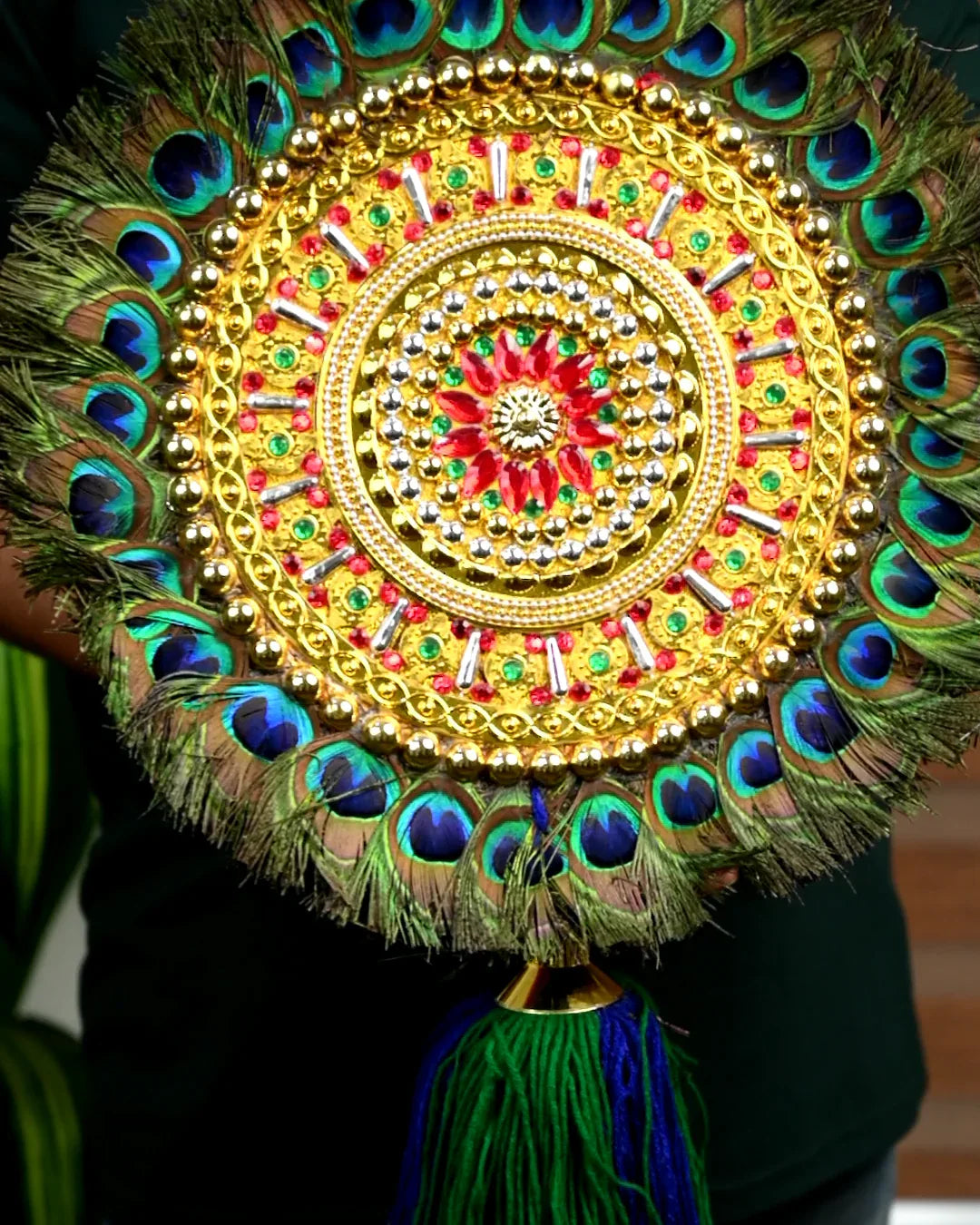 Brass Peacock Nettipattam Caparison with Peacock Feathers Wall Art-ArtyCraftz.com