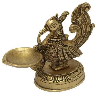 Brass Peacock Single Wick Diya - ArtyCraftz.com