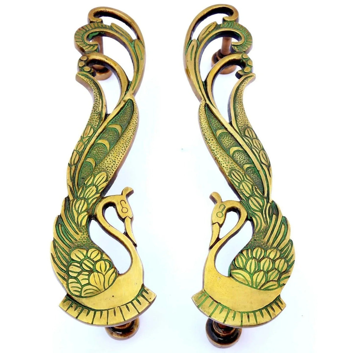 Brass Peacock with Feather Door Handle - ArtyCraftz.com