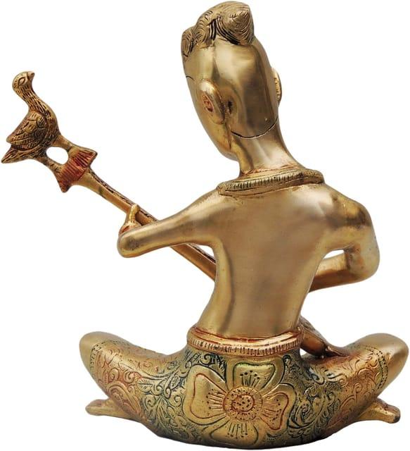 Brass Rajasthani Musician Playing Sitar Showpiece-ArtyCraftz.com