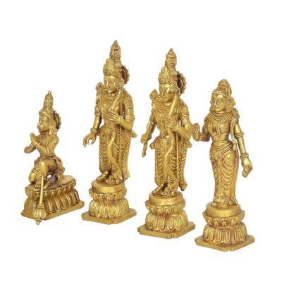 Brass Ram Darbar Idol Set Lord Rama, Sita, Lakshmana & Hanuman Statue Side View