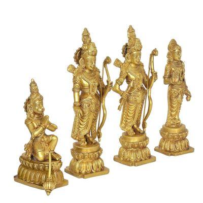 Brass Ram Darbar Idol Set Lord Rama, Sita, Lakshmana & Hanuman Statue Side View 2