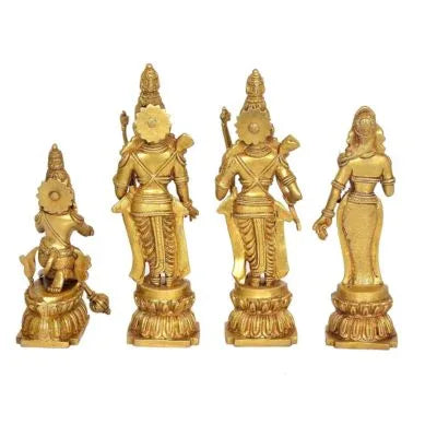 Brass Ram Darbar Idol Set Lord Rama, Sita, Lakshmana & Hanuman Statue Back View