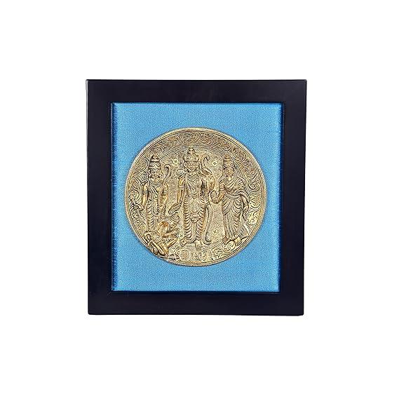 Brass Ram Darbar Plate in Wooden Frame Length 12.5 Inch-ArtyCraftz.com