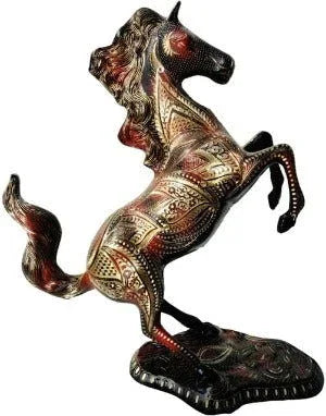 Brass Rearing Horse Statue with Flowing Mane and Intricate Gold-Tone Engravings, 21 Inch-artycraftz.com