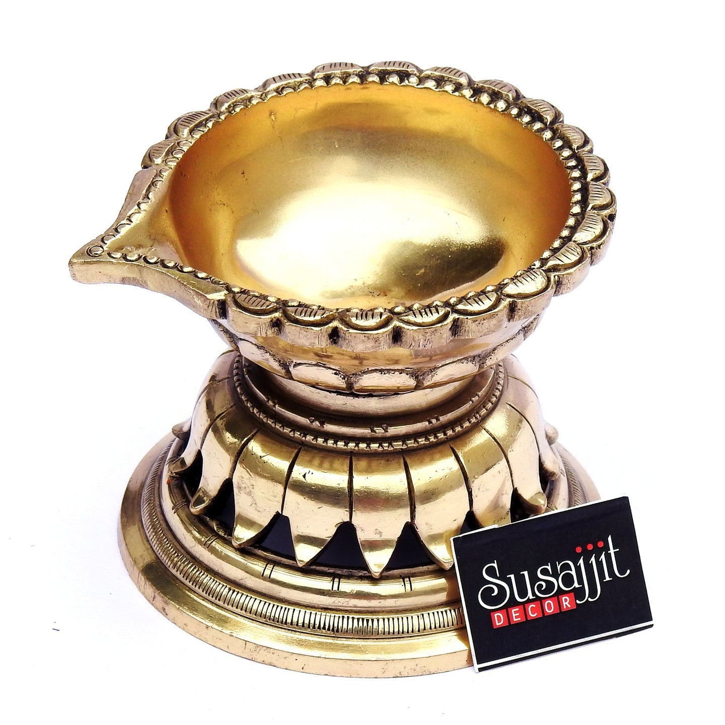 Brass Round Shape Diya Decortive Large Oil Lamp Single Wick Deepak - ArtyCraftz.com