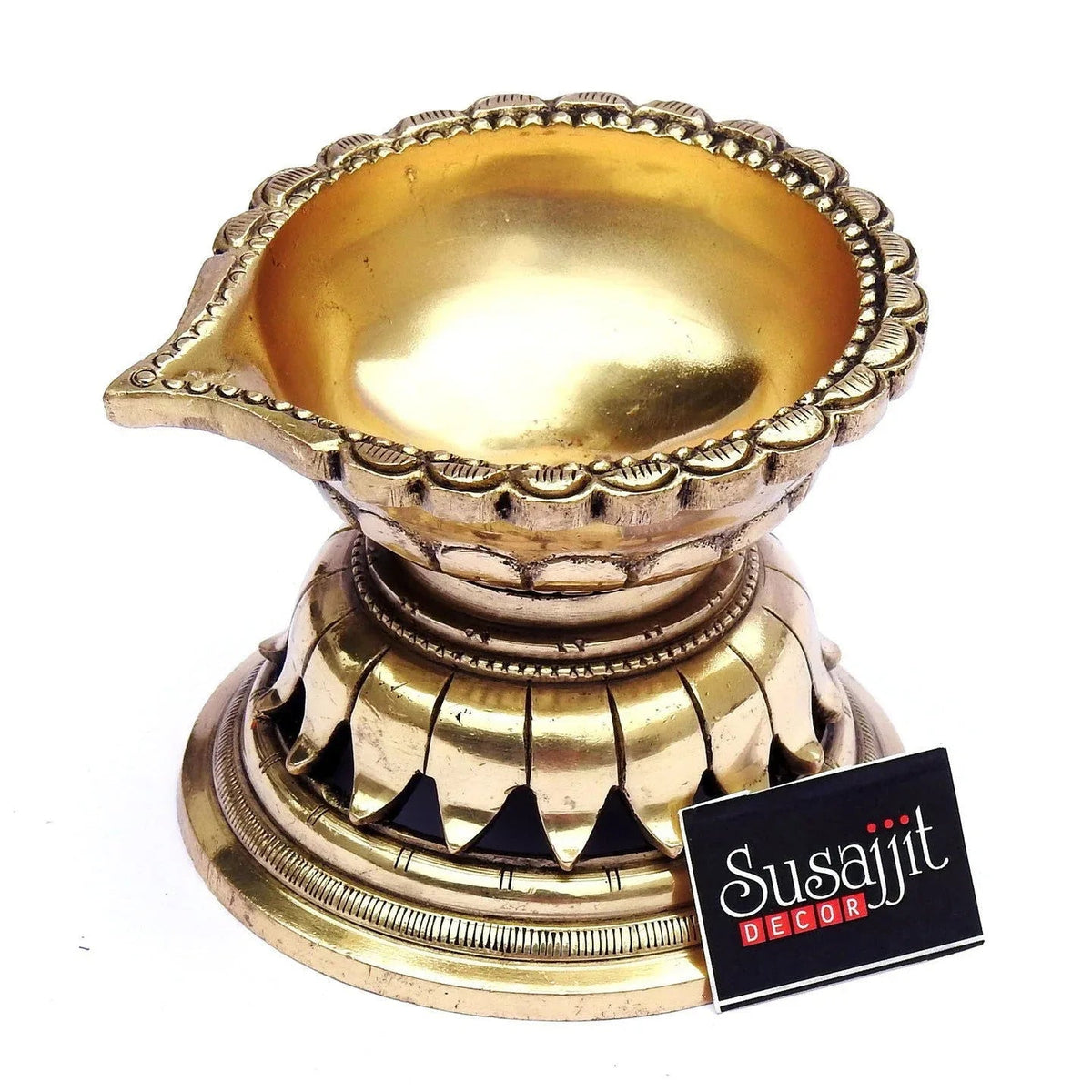 Brass Round Shape Diya Decortive Large Oil Lamp Single Wick Deepak - ArtyCraftz.com