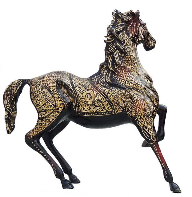 Brass Running Horse Idol Black & Red - ArtyCraftz.com