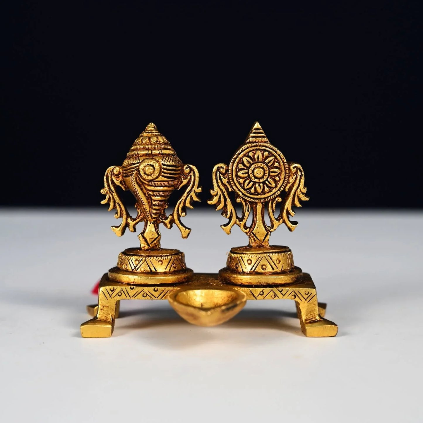Brass Sankha Chakra Lamp Set Height 3 Inch