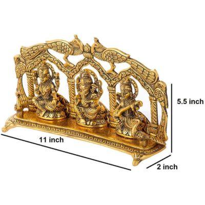 Brass Saraswati Lakshmi and Ganesha on Singhasam Dimensions
