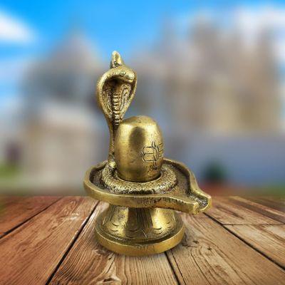Small Brass Shivling with Cobra 3 Inch Pooja Idol-ArtyCraftz.com