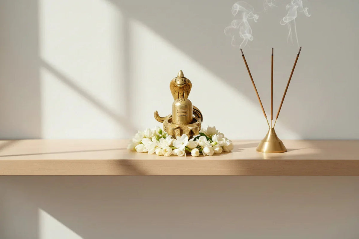 Mini Brass Shivling with Cobra-ArtyCraftz.com