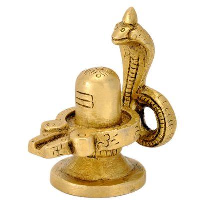 Mini Brass Shivling with Cobra-ArtyCraftz.com